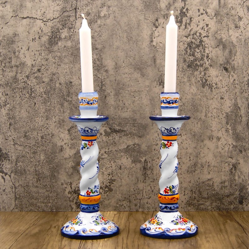 Faireal, Portuguese Pottery Alcobaça Ceramic Decorative Hand Painted Candle Holder