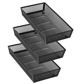 ihomecooker Mesh Tray Silverware Drawer Organizer, Utensil Cutlery Tray Office Supplies with Interlocking Arm Drawer Dividers Organizer for Flatware, Knives,Home,Office, School,Bedroom 12X6'' Black