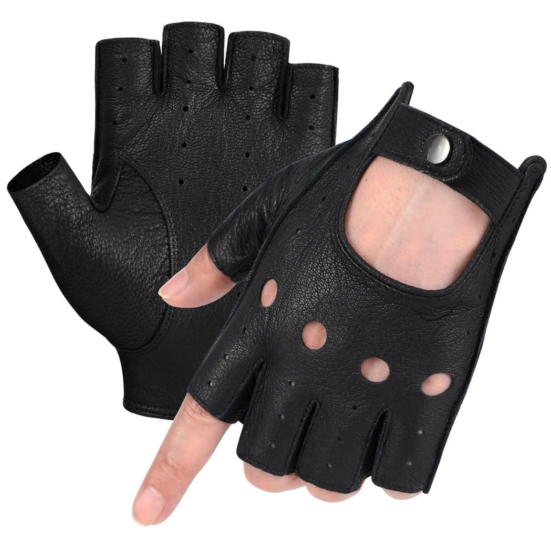 GSG SINCE 1998 Mens Genuine Leather Fingerless Gloves for Driving