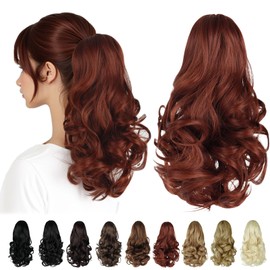 HEWEICSY Ponytail Extension, Clip on Ponytails for Women, 12" Claw Clip in Short Curly Wavy Pony Hair Extension for Women - Auburn