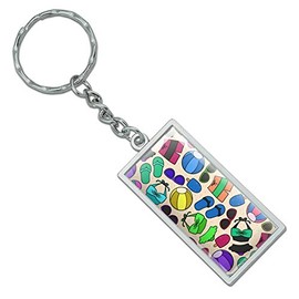 GRAPHICS & MORE Colorful Fun Summer Beach Pattern Rectangle Keychain in Chrome Plated Metal