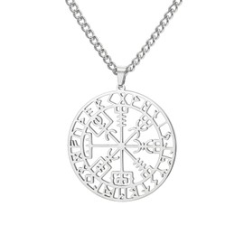 Amaxer Vegvisir Compass Necklace for Women Stainless Steel Viking Amulet Nordic Vegvisir Rune Talisman Charm Jewellery Pendant Necklace for Women, Stainless Steel, No