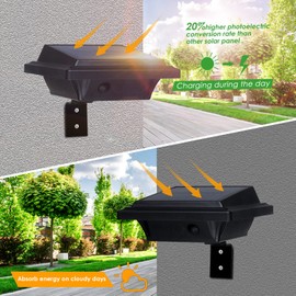 UniqueFire Outdoor Solar Gutter Lights, 40 LEDs Outdoor Solar Fence Lights Outdoor Waterproof Security Lamps for Eaves Garden Landscape Walkway (4PCS Black,Warm Light)