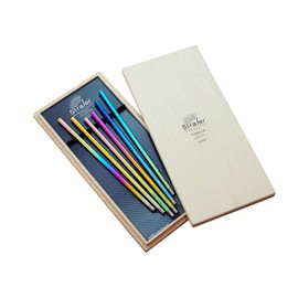 HORIE TSTGC6P Genuine Titanium Straw x Muddler Titanium Straler Set of 6 Titanium Straws in Gift Paulownia Box