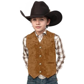 KEYWANTS Kids Cowboy Vest for Boys Suede Leather Khaki Vest Western Style Waistcoat Size 6