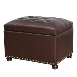 Joveco Leather Storage Ottoman Bench Rectangle 24 Inch Foot Rest Ottomans Stool for Living Room Bedroom(Brown)