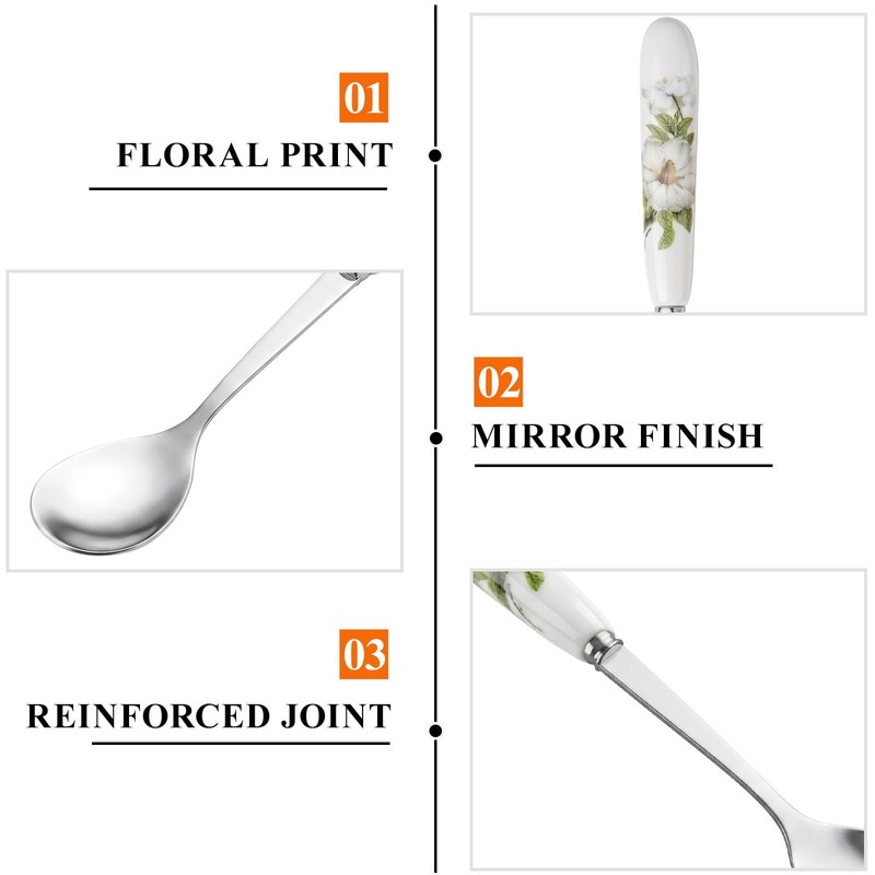 YOLIFE 6 Pcs Stainless Steel with Ceramic Handle Tea Spoons,