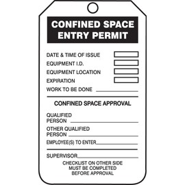 Accuform TCS319CTM PF-Cardstock Confined Space Tag, Legend "Confined Space Entry Permit", 5.75" Length x 3.25" Width x 0.010" Thickness, Black on White (Pack of 5)