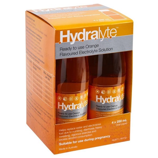 Hydralyte Electrolyte Solution Orange Flavoured 250ml X 4