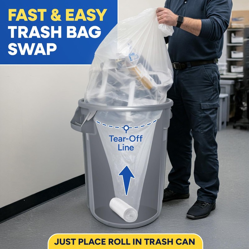 PLASTIC PRINCE 40-45 Gallon Trash Bags, Clear Trash Bags 40"W
