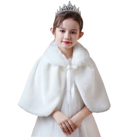 RUIXIA Flower Girls Faux Fur Bolero Shrug Princess Cape Winter Warm Shoulder Wrap Wedding Birthday Costume Party Evening Dress Up (Off-White XXXL)