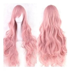 VMerli Peluca Cabello Ondulado Colores Variados Azul Rosa Cosplay