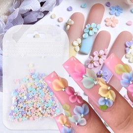 CharmBurst 150 Pieces 3D Flower Nail Charms Decoration, Colourful Resin Petals, Golden Pearls, Nail Rhinestones, Floral Nail Art Accessories, Spring-Summer Nail Decoration
