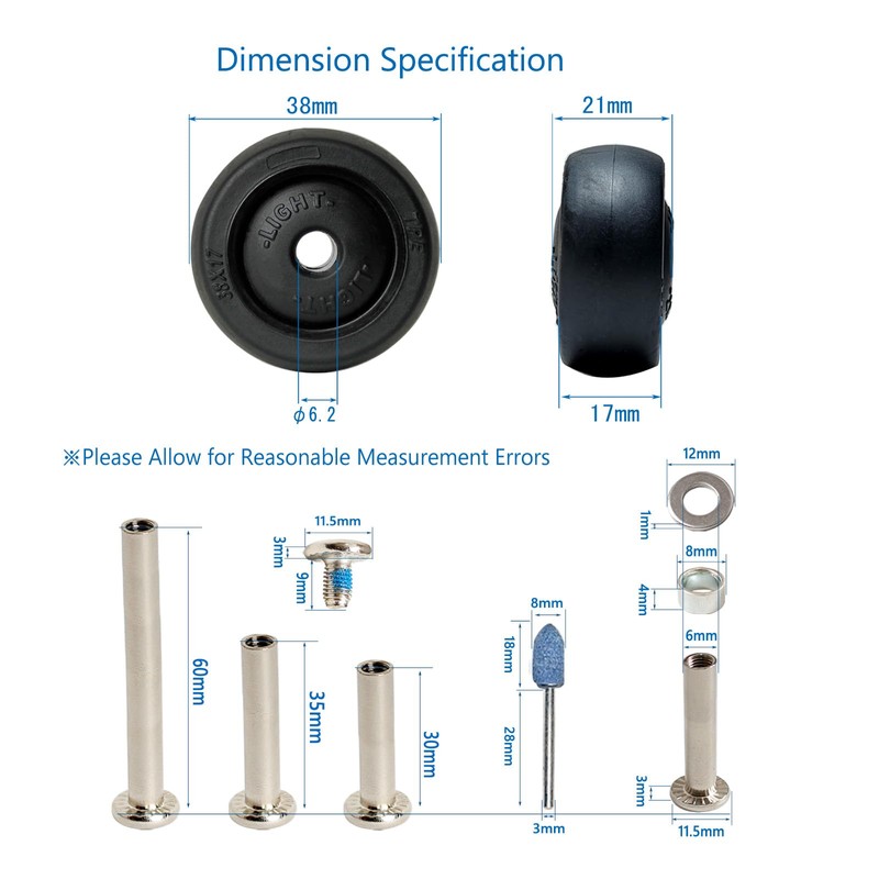 Luggage Suitcase Wheels Replacement Kit, 4 Pieces 1.5 inch/38mm TPE