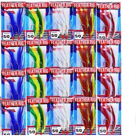 20 Packs Fish WOW!® Fishing Feather Rig Rockfish Rock Cod Rig 5/0 Hooks - Mix Assorted Colors