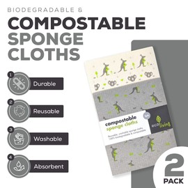 EcoLiving Compostable Sponge Cleaning Cloths - Wildlife Rescue Options: 1 x Kangaroos 1 x Kangaroos/Koala, Pack Size: 2 Pack
