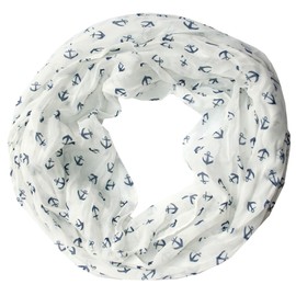 Women's Anchor Navy Silk Loop Scarf. - 150 x 45 cm