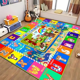 LTKOUGFAM Baby Play Mat for Floor, ABC Kids Play Mat, Forest Animals Kids Rugs for Girls and Boys Playroom, Foldable Rug for Baby Toddler Infants Crawling Playing (Green, 110.2X78.7 INCH)