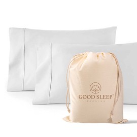 Good Sleep Bedding 1000 Thread Count 100% Egyptian Pillow Cases, Long-Staple 100% Cotton, Sateen Weave 2 Piece Queen/Standard White