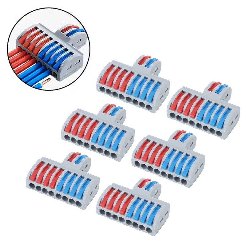 6PCS 2 in 8 Out Terminal Blocks 8 Way Butt