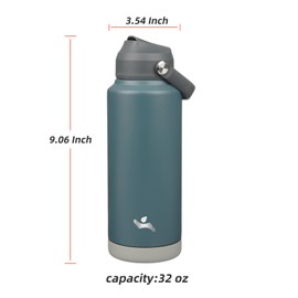 Konokyo Insulated Water Bottle with Straw Lid,32 oz Stainless Steel Vacuum Metal Bottle with Silicone Handle,Dark Gray