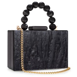 Acrylic Purses Evening Clutch Bag Marbling Handbags for Women Cross Body Bag with Pearl Chain Formal Wedding Prom Party(Black)