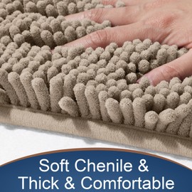 Yimobra Toilet Rug U-Shaped Set 2-Piece, Soft Absorbent Quick-Dry Contour Bathroom Rugs for Toilet, Machine-Washable, Toilet Bath Mat, Non-Slip, Bath Rugs for Bathroom, 24x20 + 24x17, Pale Khaki