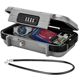 WACCET Portable Safe Box with Code, Combination Security Case Lock Box Waterproof Anti-Theft Mini Travel Safe with Removable Wire Rope Security Safe Box for Home, Office, Hotel, Cars,Travel etc