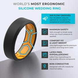 ThunderFit Men Breathable Air Grooves Silicone Rings Wedding Bands 8mm Wide 2.4mm Thick - 1/2/3/4/6/7 Variety Multipack (Pack D - Size 9.5-10 (19.8mm))