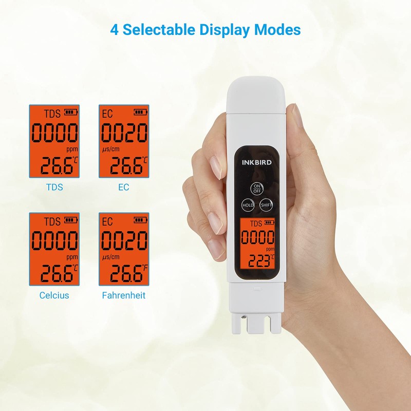 Inkbird TDS Meter 3-in-1 Digital Water Quality Tester (TDS, EC