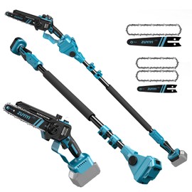 ZUYIYI 3-in-1 Cordless Pole Saw & 6 Inch 8 Inch Mini Chainsaw for Makita 18V Battery(NOT Included), Electric Chain Saw w/Extension Pole, 15Ft Max Power Pole Chainsaw for Tree Trimming, Wood Cutting