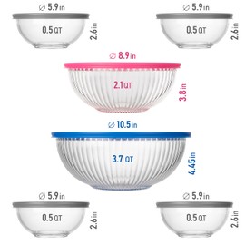 dokaworld Set of 6 Stackable Space-Saving Nesting Glass Bowls with BPA Free Lids for Foodprep, Storage, Baking, Mixing & Cooking, Microwave Safe - Durable Inert Borosilicate Glass
