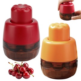 7 Löcher Kirschkernentferner, Entkerner Mirabelle Leicht zu reinigen, Kirschentkerner mit grifflosem Design (1 Stück Rot + 1 Stück Orange)