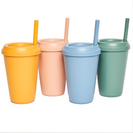 Neon Kactus Straw Cups | 4 Pack Tumbler with Straw and Lid | Spill Proof Kids Cups | Lightweight & Reusable Smoothie Cups | Colourful Cups | Safe Childrens Cups | BPA Free Cups