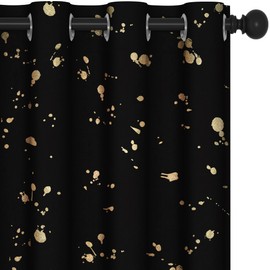Deconovo Curtains with Pattern, Black Out Curtains for Bedroom Windows, Light Blocking Soundproof Curtains Drapes for Party (Black/Golden,W42 X L84)