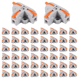 50pcs Compact Wire Conductor Connector, T-Shape Lever Nut Wire Connector, Quick Splitter 3 Way Electrical Connectors, AWG 28-12 (Orange)
