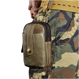 Le 'aokuu Men's Leather Casual Waist Bag Belt Bag Small Hook Waist Pack Phone Bag Motorcycle Bag - grey -