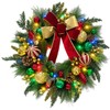 22 Inch Lighted Christmas Wreath with Timer, Red Bow and
