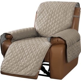 Non-Slip Recliner Cover Sofa Slipcover, Reversible Deck Chair Cover with Elastic Adjustable Strap, Washable Recliner Sofa Slipcover, Furniture Protector (Khaki, Deck Chair)