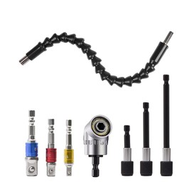 105°Right Angle Drill Adapter,60mm/100mm/150mm 1/4 Inch Hex Shank Magnetic Screwdriver Bit Holder,1/4" 3/8" 1/2" Impact Driver Bits,28cm Flexible Drill Bit Extension Bar for Tight Corner Workspace