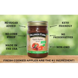 Dillman Farm No Sugar Added Apple Butter - All Natural, Gluten-Free, Non-GMO, Vegan, Kosher, Eco-Friendly, Preservative Free, Corn Syrup Free - Made in USA, 13oz (Pack of 6)