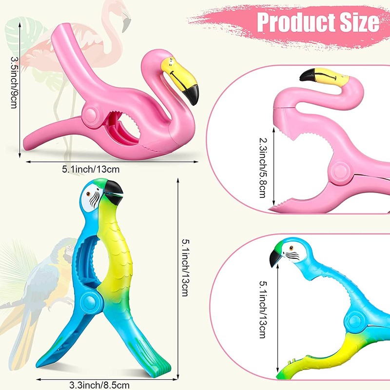 6 Pcs Beach Towel Clips for Beach Chairs, Flamingo &