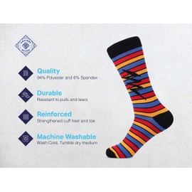 GALLERY SEVEN Mens Socks, 6 Pack Assorted Colorful Fun Bright Patterned Casual Dress Socks (Classy Collection, 10-13)
