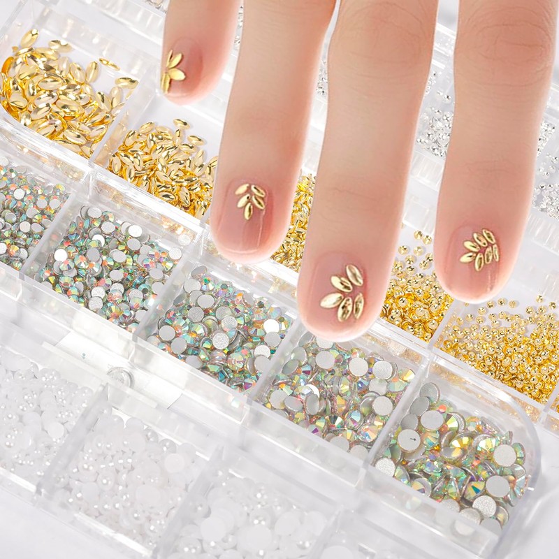 HNUIX Nail Art Charms - Metal Silver & Gold Beads,