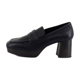 Comfortable Women's Tailored Platform Loafer in Black Leather Leather