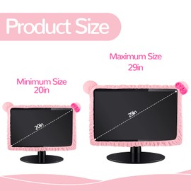 Remagr 2 Pcs 20''-29'' Kawaii Computer Monitor Cover with Cat Ear Design, Furry Cute Pink Dust Protector Lovely Accessories Laptop TV LCD Screen Decoration for Tablet Desk Decor