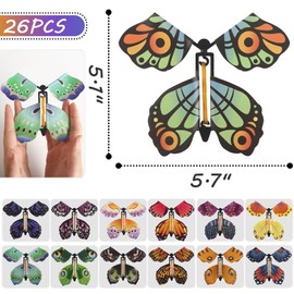 MCPINKY 26PCS Magic Flying Butterfly Toys, Wind Up Butterfly Toy Fairy Flying Toy Flying Butterfly Cards in The Book Surprise Explosion Box Gift Wrapping for Birthday Party Wedding Anniversary