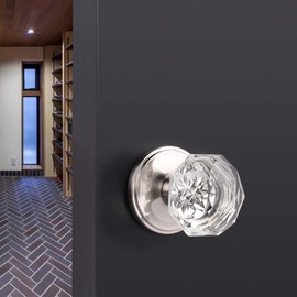 DECORITEN 6 Pack Crystal Single Side Dummy Door Knob, Glass Door Knobs Interior, Non-Turning Modern Clear Glass Door Knobs Satin Nickel, Closet Door Knobs