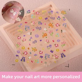 Jremg Flower Nail Art Stickers 5D Embossed Colorful Flowers Nail Stickers Spring Summer Daisy Sunflower Design Decals Self-Adhesive Floral Petal Plant for Women DIY Manicure Supplies