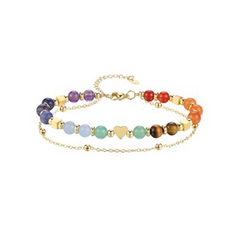 Jovivi Chakra Gold Heart Bracelet Gifts for Women Mum,Healing Crystal Beads Adjustable Bracelets for Womens Girls Birthday Jewellery Gifts